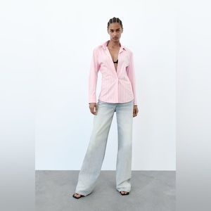 NWOT Zara Fitted Stiped Poplin Shirt Size S